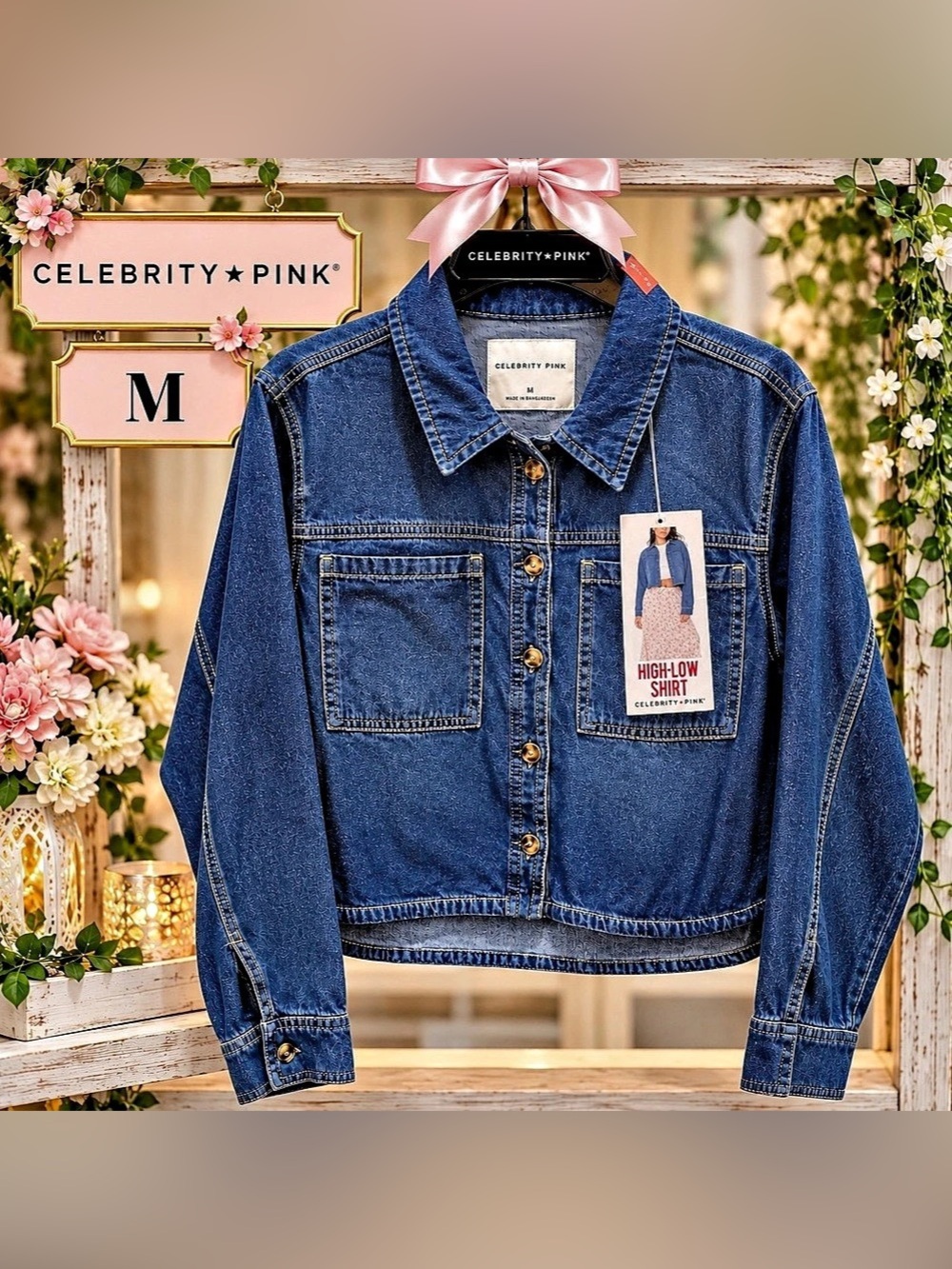 Celebrity Pink High-Low Blue Denim Shirt Jacket Size Medium NWT